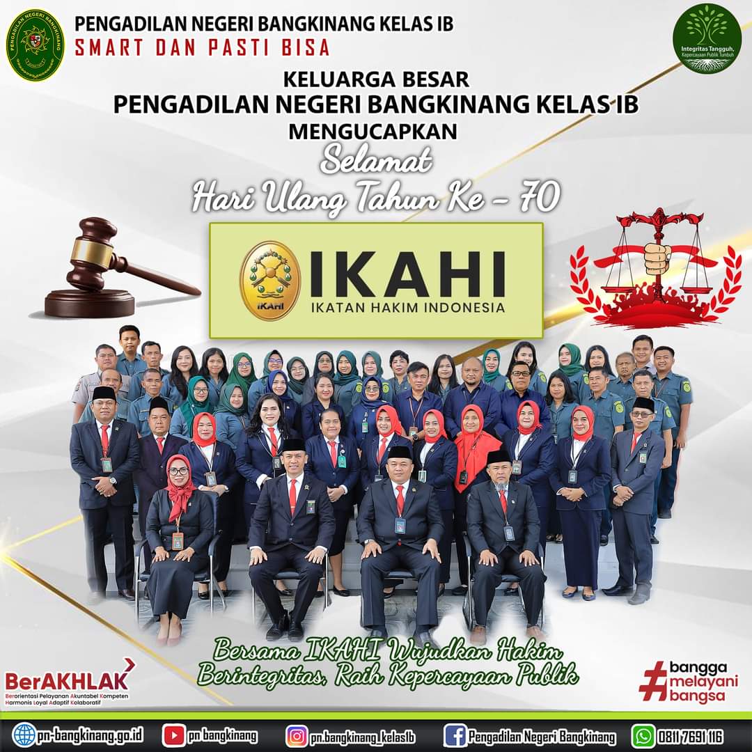 Keluarga Besar PN Bangkinang Mengucapkan selamat HUT IKAHI Ke-70